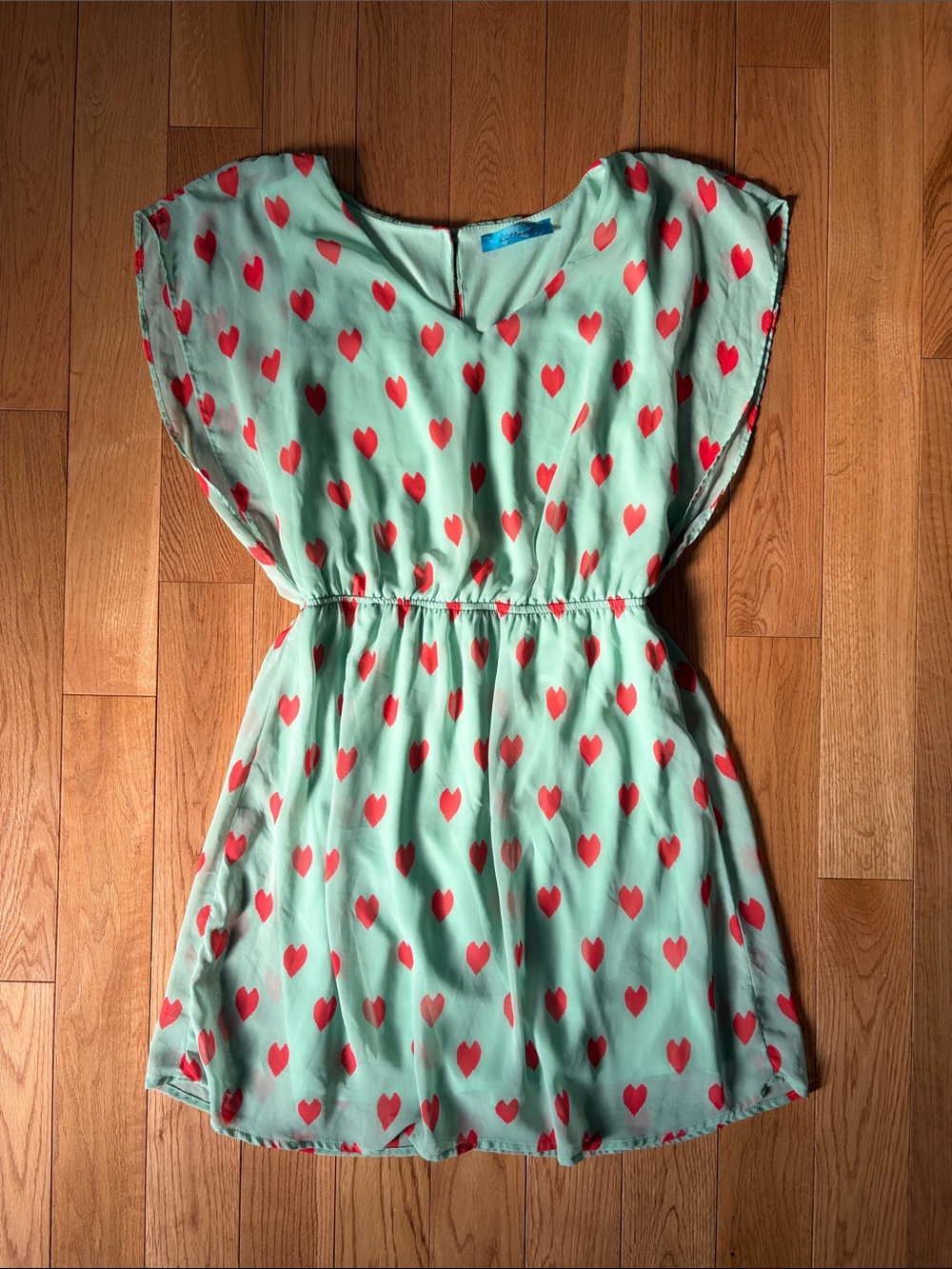 Mint Green Dress with Coral Hearts
